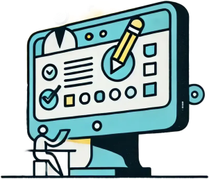 Icône représentant un écran d'ordinateur avec une interface de gestion et un utilisateur en bas, symbolisant le rôle de modération, de contrôle et d'administration en ligne. Icône représentant un écran d'ordinateur avec une interface de gestion et un utilisateur en bas, symbolisant le rôle de modération, de contrôle et d'administration en ligne.